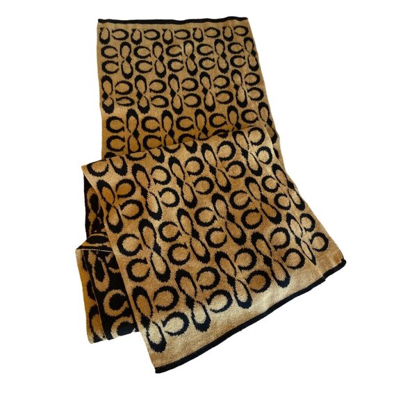 Black & Tan C Logo Signature Horsebit Print Knit Scarf - Picture 2 of 5